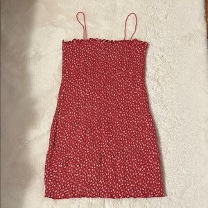 American Eagle Outfitters Red Floral Smocked Mini Dress